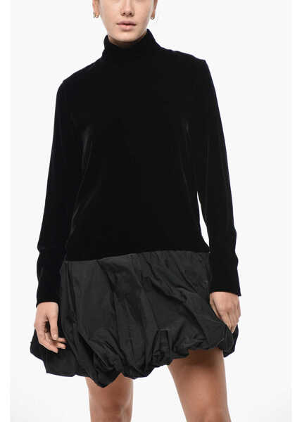 Rochii scurte Max Mara Velour Osso Dress With Organza Flounce Black Femei (BM 19522217) 4