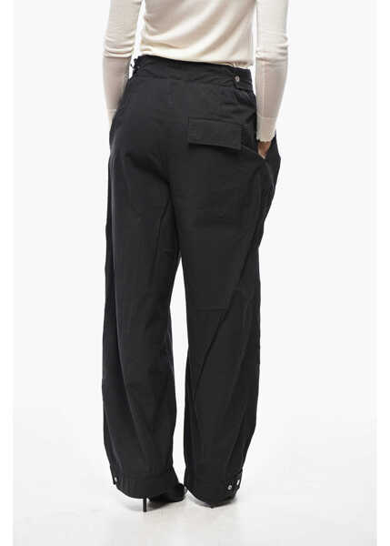 Pantaloni casual Bottega Veneta Double-Pleated Cotton Blend Pants With Cuffs Black Femei (BM 19522229) 2