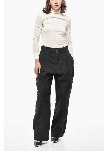 Pantaloni casual Bottega Veneta Double-Pleated Cotton Blend Pants With Cuffs Black Femei (BM 19522229) 4