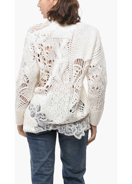 Pulovere Ermanno Scervino Cable Knit Wool Blend Sweater With Lace Details White Femei (BM 19522232) 2