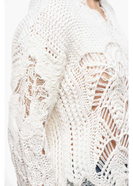 Pulovere Ermanno Scervino Cable Knit Wool Blend Sweater With Lace Details White Femei (BM 19522232) 3
