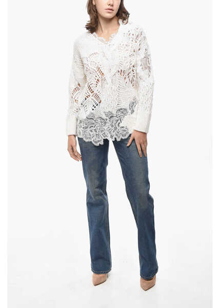 Pulovere Ermanno Scervino Cable Knit Wool Blend Sweater With Lace Details White Femei (BM 19522232) 4