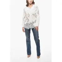 Pulovere Ermanno Scervino Dama - Pulovere Ermanno Scervino Cable Knit Wool Blend Sweater With Lace Details White Femei (BM 19522232) - B-mall.ro