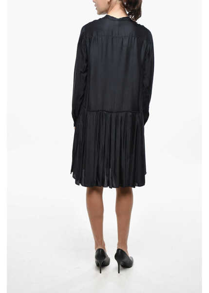 Rochii scurte Aspesi Viscose Satin Shirt Dress With Pleated Skirt Black Femei (BM 19522244) 2
