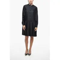 Rochii scurte Viscose Satin Shirt Dress With Pleated Skirt Femei