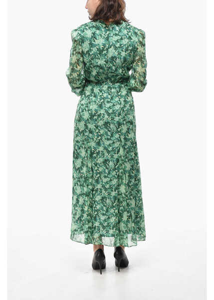 Rochii lungi SALONI Silk Chiffon Annabelle Shirt Dress With Plant Motif Green Femei (BM 19522322) 2