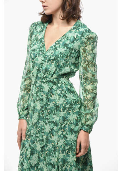 Rochii lungi SALONI Silk Chiffon Annabelle Shirt Dress With Plant Motif Green Femei (BM 19522322) 3