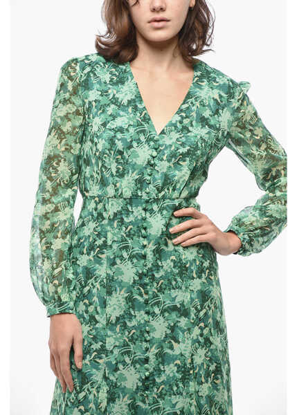 Rochii lungi SALONI Silk Chiffon Annabelle Shirt Dress With Plant Motif Green Femei (BM 19522322) 4