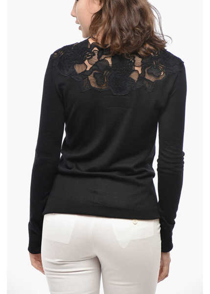 Pulovere Ermanno Scervino Merino Wool Sweater With Lace Detail Black Femei (BM 19522328) 2