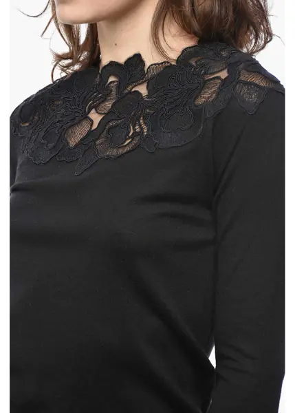 Pulovere Ermanno Scervino Merino Wool Sweater With Lace Detail Black Femei (BM 19522328) 3