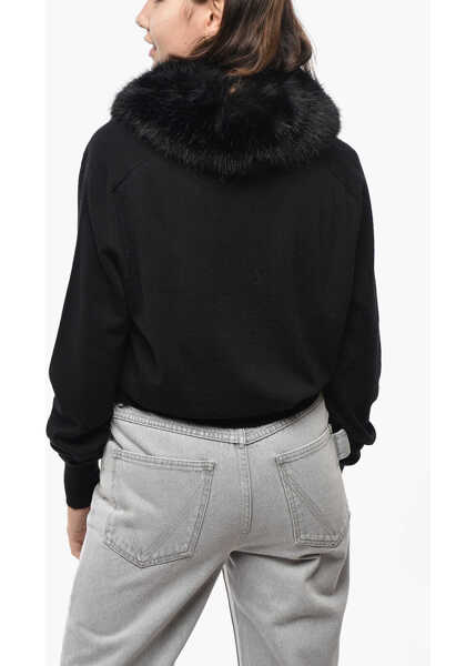 Cardigane Max Mara Sportmax Wool Sport Cardigan With Eco-Fur Collar Black Femei (BM 19522334) 2