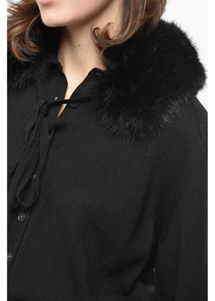 Cardigane Max Mara Sportmax Wool Sport Cardigan With Eco-Fur Collar Black Femei (BM 19522334) 3
