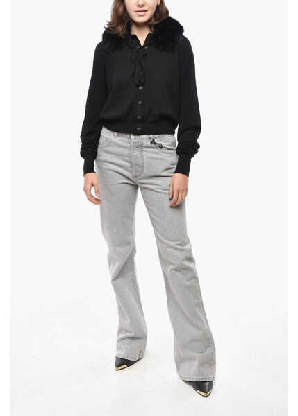 Cardigane Max Mara Sportmax Wool Sport Cardigan With Eco-Fur Collar Black Femei (BM 19522334) 4