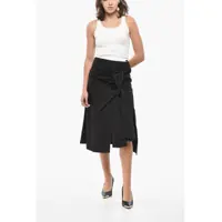 Fuste Bottega Veneta Dama - Fuste lungi Bottega Veneta Popeline Midi Skirt With Front Draping Black Femei (BM 19522337) - B-mall.ro