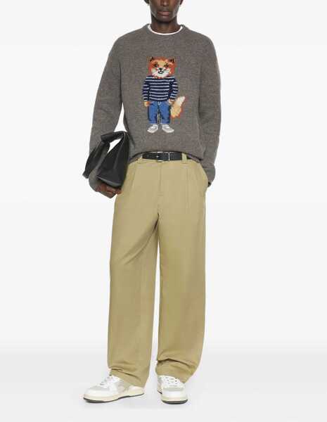 Pulovere casual MAISON KITSUN Dressed Fox Intarsia wool Jumper DARK GREY MELANGE Barbati (BM 19524146) 2