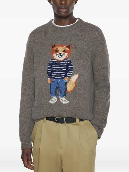 Pulovere casual MAISON KITSUN Dressed Fox Intarsia wool Jumper DARK GREY MELANGE Barbati (BM 19524146) 4