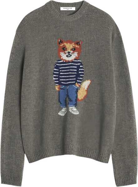 Pulovere casual MAISON KITSUN Dressed Fox Intarsia wool Jumper DARK GREY MELANGE Barbati (BM 19524146) 1