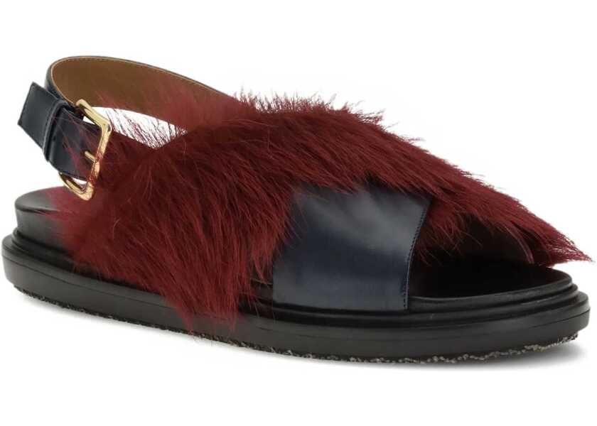 Sandale Marni Fur-lined Fussbett Sandals BLUE/CAMELIA Femei (BM 19524164) 2