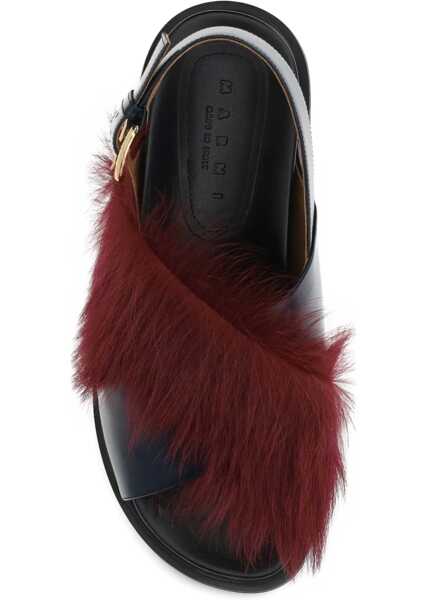Sandale Marni Fur-lined Fussbett Sandals BLUE/CAMELIA Femei (BM 19524164) 4