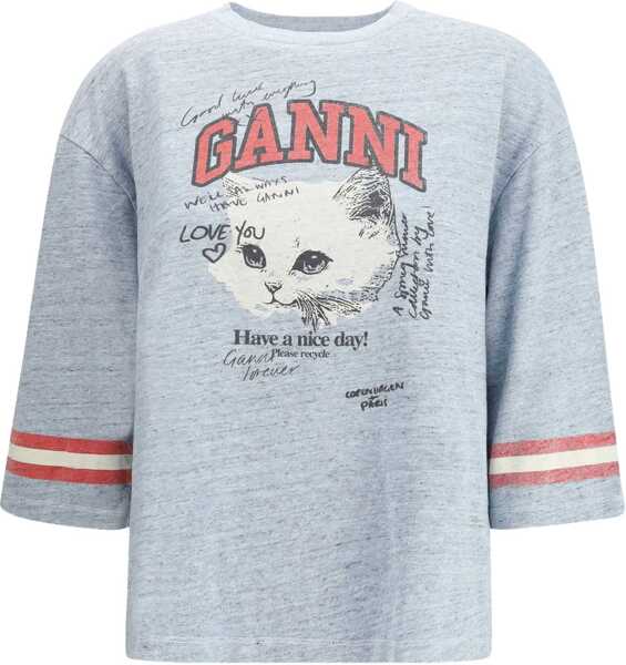 Pulovere casual Ganni Shirt With Print AZURE Femei (BM 19524419) 1