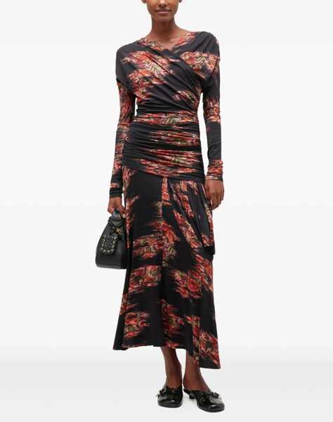 Rochii casual Ganni Long Dress With Floral Print BLACK Femei (BM 19524449) 2