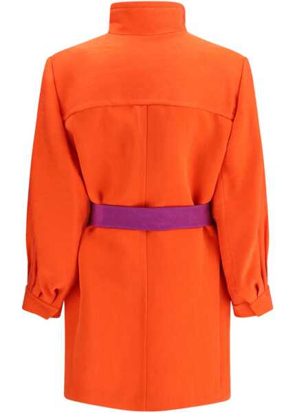 Paltoane Saint Laurent Belted Stonewashed Silk Satin Coat CORAL Femei (BM 19527839) 2