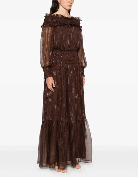 Rochii elegante Self-Portrait Georgette Maxi Dress BROWN Femei (BM 19534310) 3