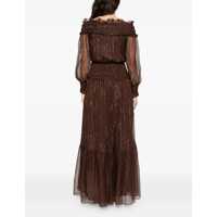 Rochii elegante Self-Portrait Dama - Rochii elegante Self-Portrait Georgette Maxi Dress BROWN Femei (BM 19534310) - B-mall.ro