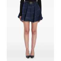 Fuste Self-Portrait Flared Denim Mini Skirt