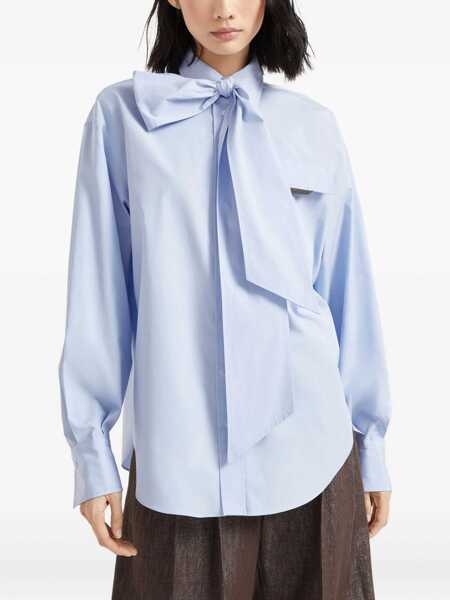 Camasi office Brunello Cucinelli Collar shirt with bow Light blue Femei (BM 19535688) 3