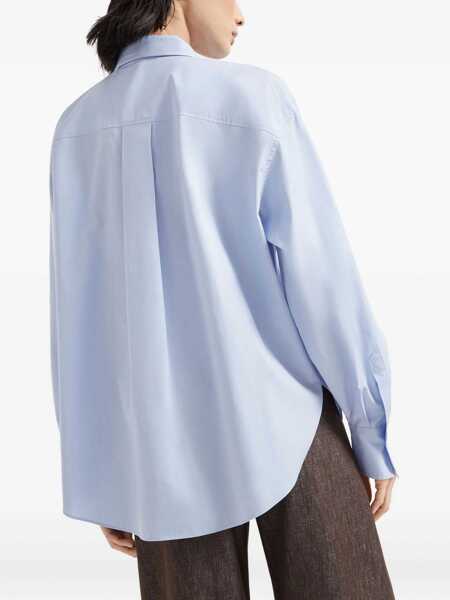 Camasi office Brunello Cucinelli Collar shirt with bow Light blue Femei (BM 19535688) 4