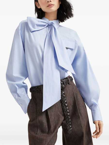 Camasi office Brunello Cucinelli Collar shirt with bow Light blue Femei (BM 19535688) 5
