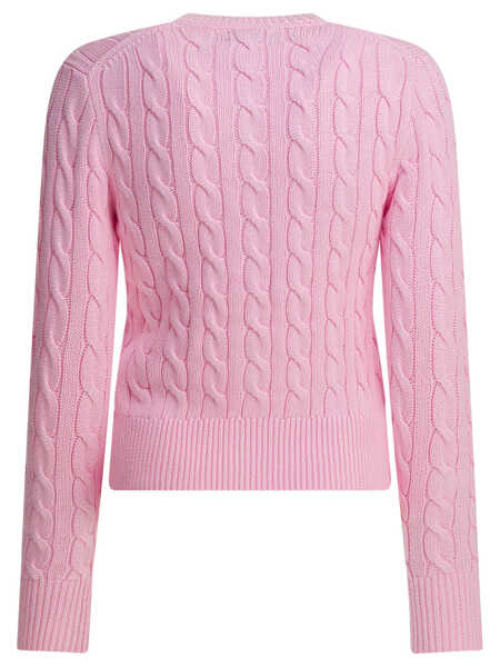 Cardigane Ralph Lauren Braided crewneck cardigan with logo Pink Femei (BM 19538418) 2