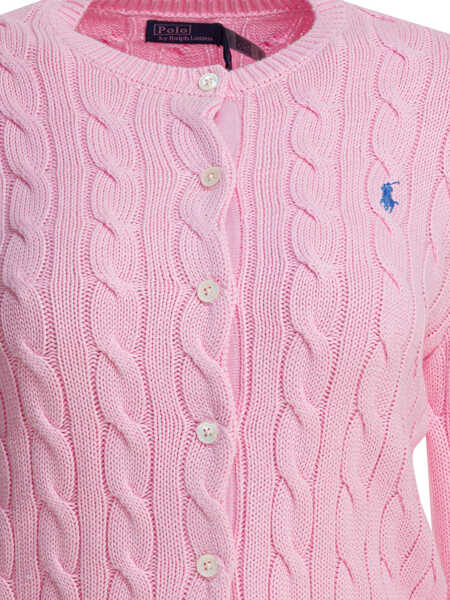 Cardigane Ralph Lauren Braided crewneck cardigan with logo Pink Femei (BM 19538418) 3