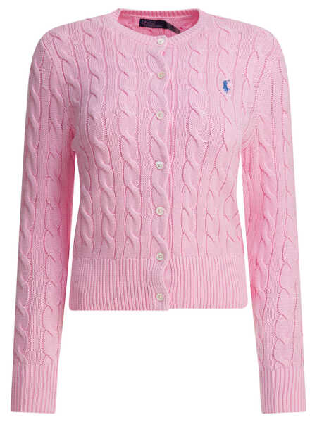 Cardigane Ralph Lauren Braided crewneck cardigan with logo Pink Femei (BM 19538418) 1