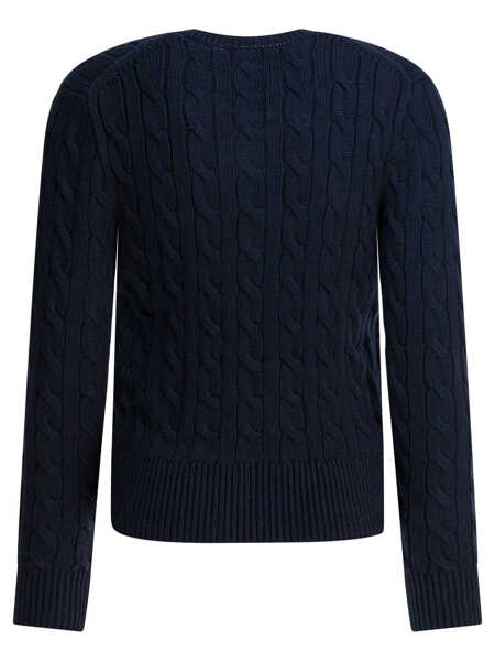 Cardigane Ralph Lauren Braided crewneck cardigan with logo Blue Femei (BM 19538442) 2