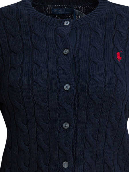 Cardigane Ralph Lauren Braided crewneck cardigan with logo Blue Femei (BM 19538442) 3