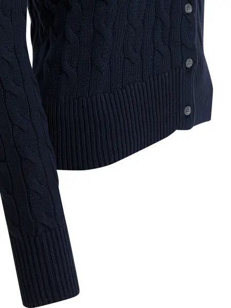 Cardigane Ralph Lauren Braided crewneck cardigan with logo Blue Femei (BM 19538442) 4