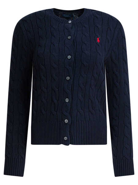 Cardigane Ralph Lauren Braided crewneck cardigan with logo Blue Femei (BM 19538442) 1