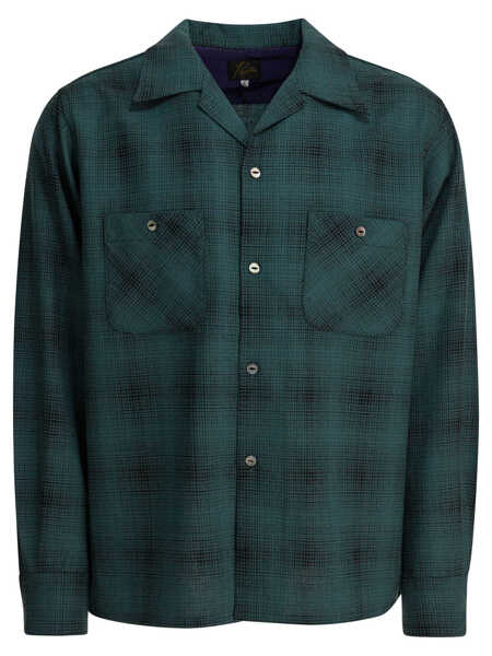 Camasi casual NEEDLES Checked wool One-Up shirt Green Barbati (BM 19538472) 1