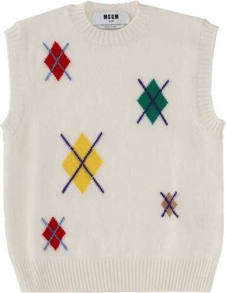 Bluze MSGM Argyle Multicolor Pattern Vest WHITE Femei (BM 19542578) 1
