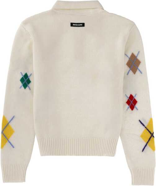 Tricouri Polo MSGM Polo Shirt With Argyle Multicolor Pattern WHITE Femei (BM 19542593) 2
