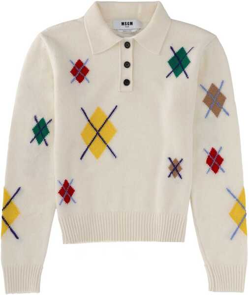 Tricouri Polo MSGM Polo Shirt With Argyle Multicolor Pattern WHITE Femei (BM 19542593) 1