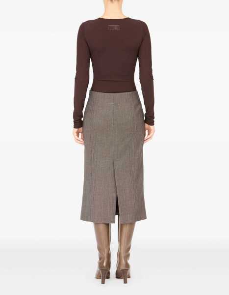 Fuste casual MM6 Maison Margiela Wool Midi Skirt BROWN Femei (BM 19542752) 3