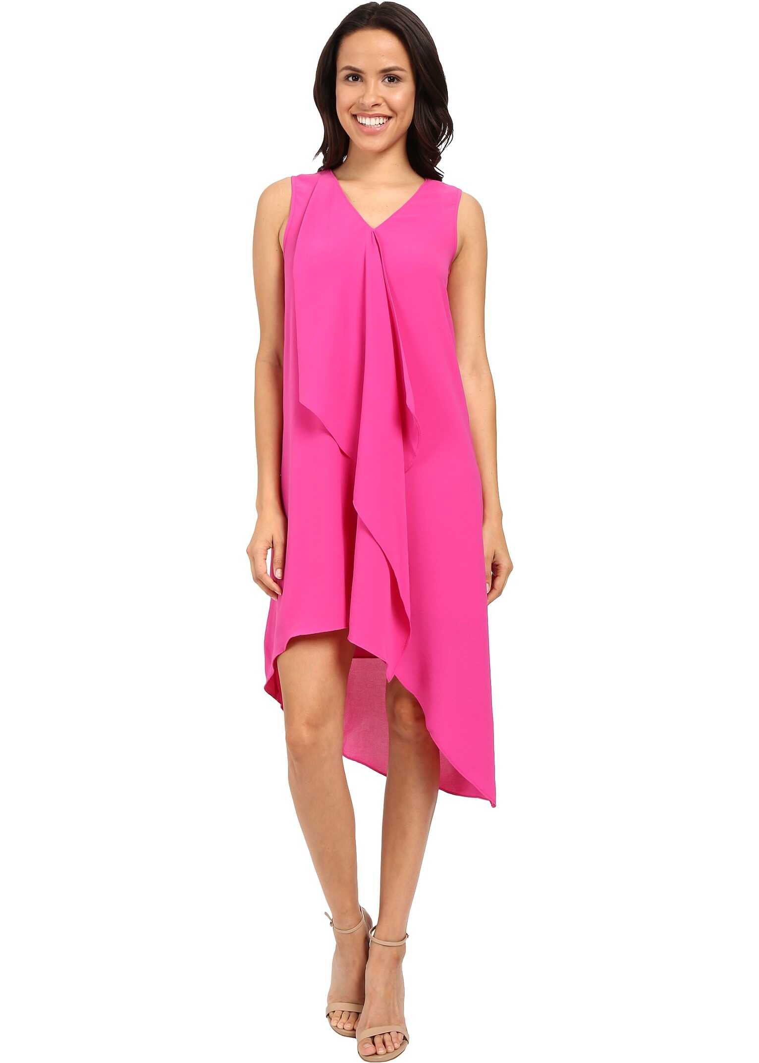 Rochie Adrianna Papell Asymmetrical Front Drape Dress Hot Pink