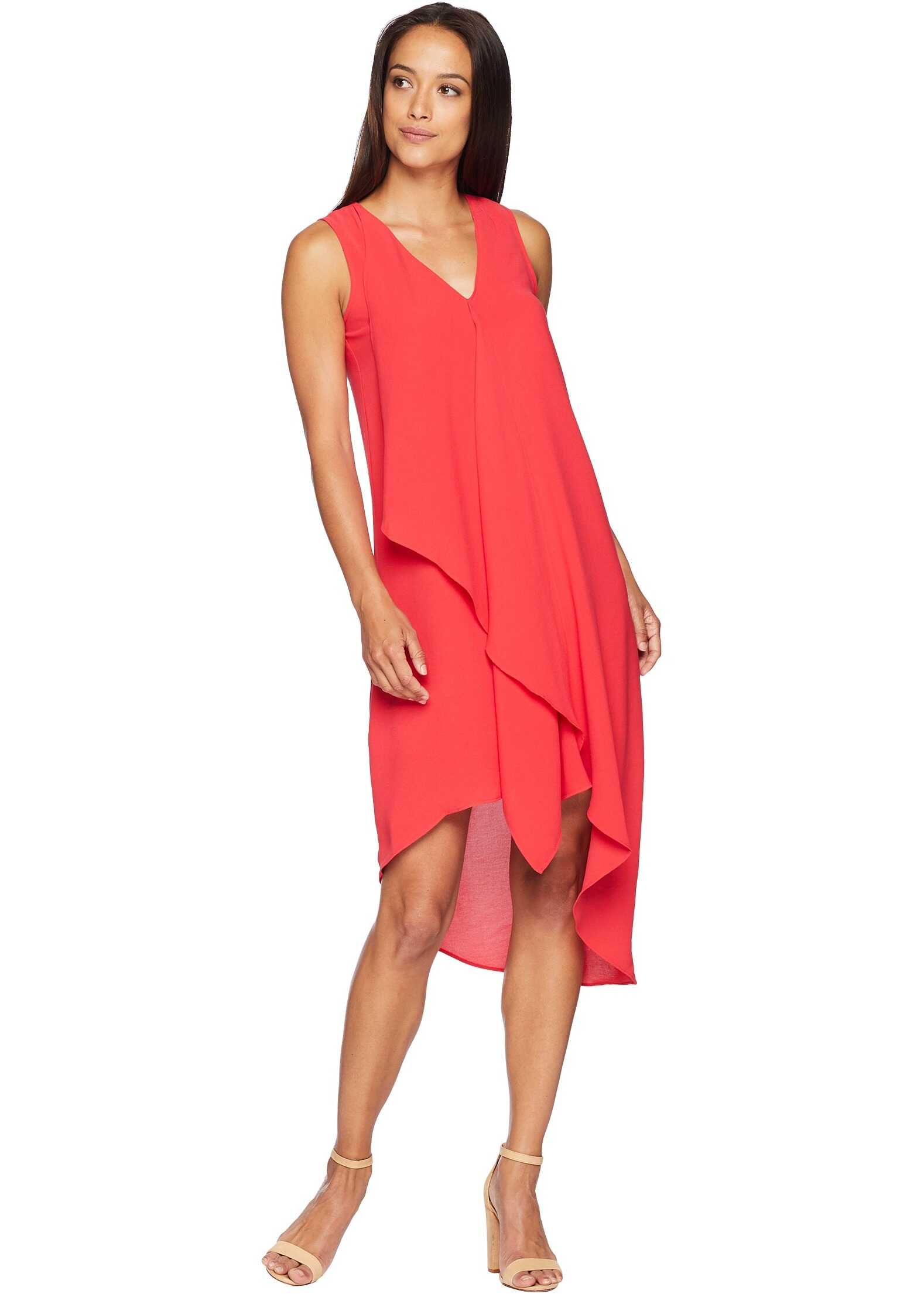 Adrianna Papell Asymmetrical Front Drape Dress Geranium