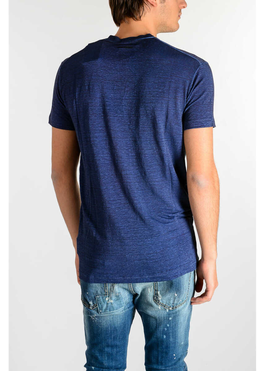 Tricouri DSQUARED2 Studded Stretch Linen T-Shirt With Patch Blue Barbati (BM 19546805) 2