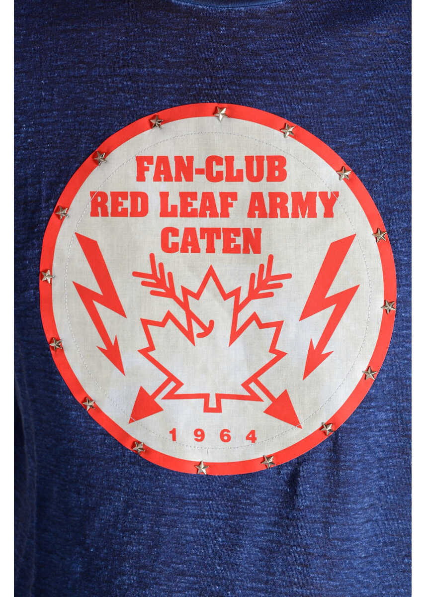 Tricouri DSQUARED2 Studded Stretch Linen T-Shirt With Patch Blue Barbati (BM 19546805) 3