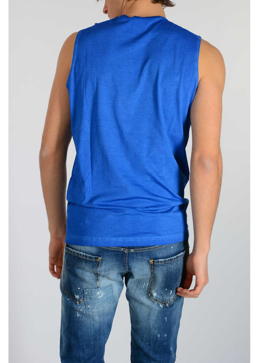Tricouri DSQUARED2 Cotton Tank Top With Frontal Print Blue Barbati (BM 19546826) 2