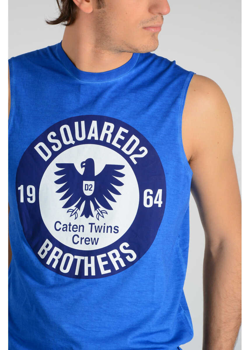 Tricouri DSQUARED2 Cotton Tank Top With Frontal Print Blue Barbati (BM 19546826) 3